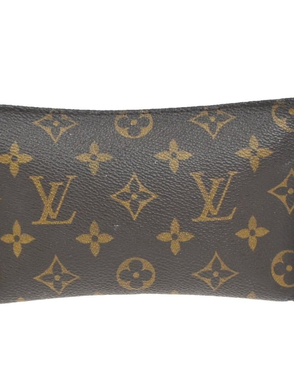 LOUIS VUITTON LV Logo Bucket PM Pouch Bag Monogram Leather Brown Gold 05KC984
